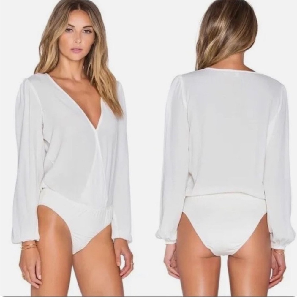 Lovers + Friends White Crisscross Sheer Bodysuit Bridal Spring Summer | Medium